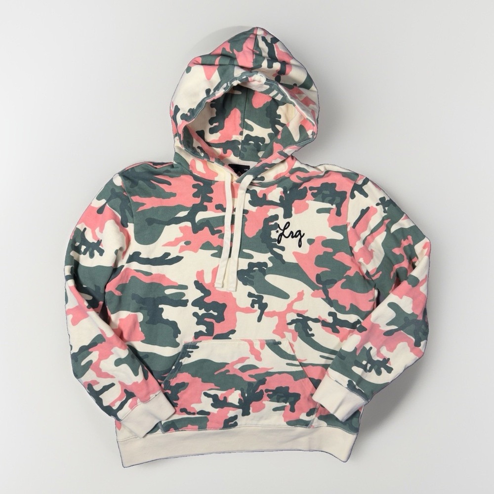 Men's LRG Lifted Research Group Hoodie Mens L Pink Camo Pullover Fleece Cotton